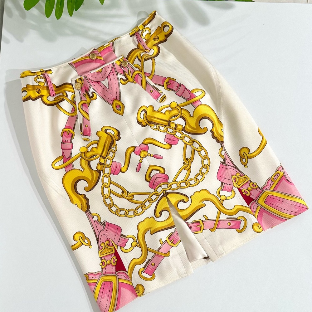Authentic Christian Dior SS2000 Pink Saddle Print Silk Skirt